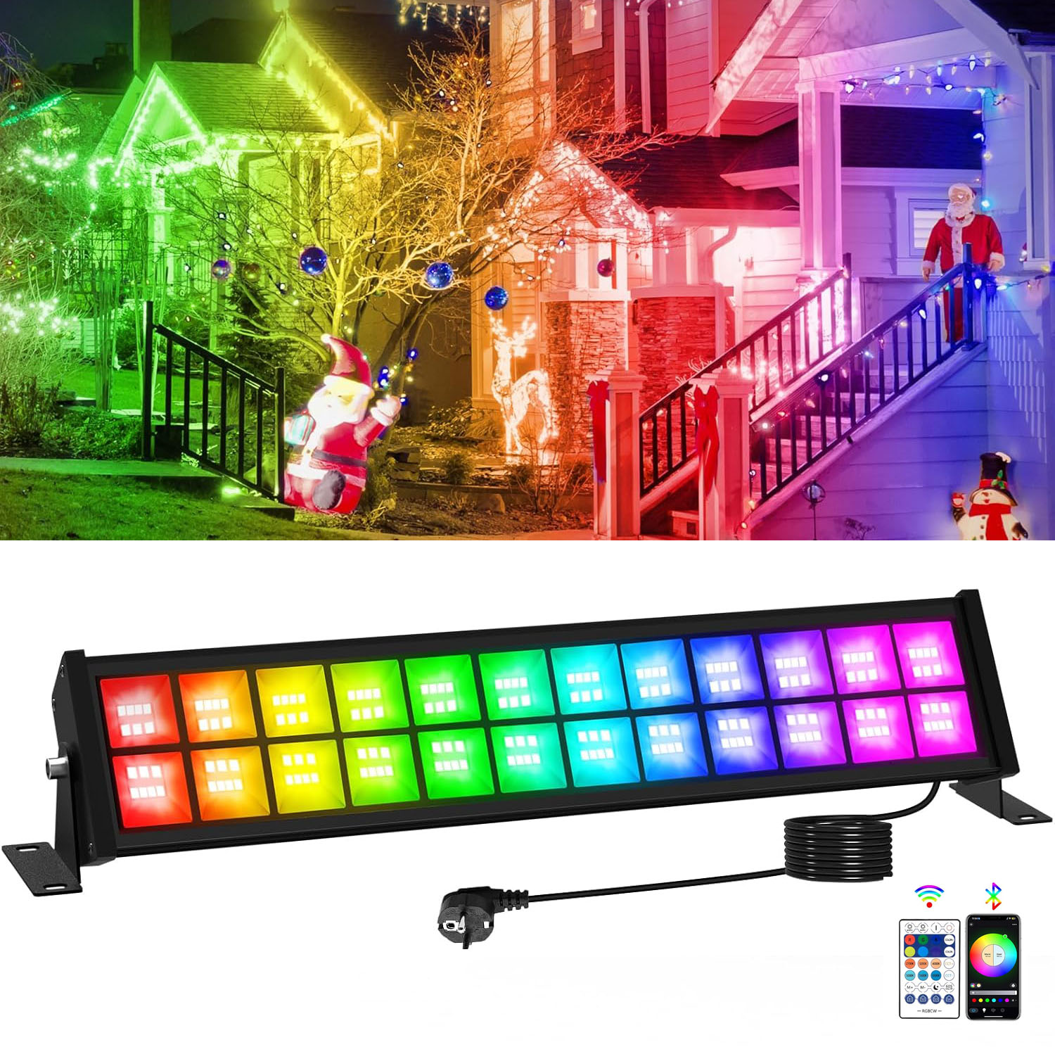 Outdoor Lighting Uk - 50/72W RGB LED投光器バー、リモコン付き、スマートカラーチェンジ、ガーデンスポットライト、IP65防水、屋外ガーデンパーティー、ステージライト
