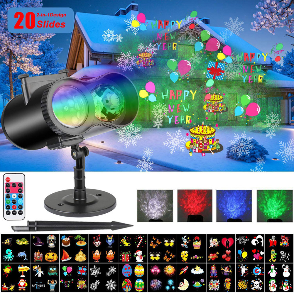 Outdoor Lighting Uk - 屋外の庭やホリデーシーズン、ハロウィーンなどに最適な、防水機能付きのクリスマスLEDプロジェクターライト。20種類のパターンと6種類のレンズが付属。イギリス式プラグ。