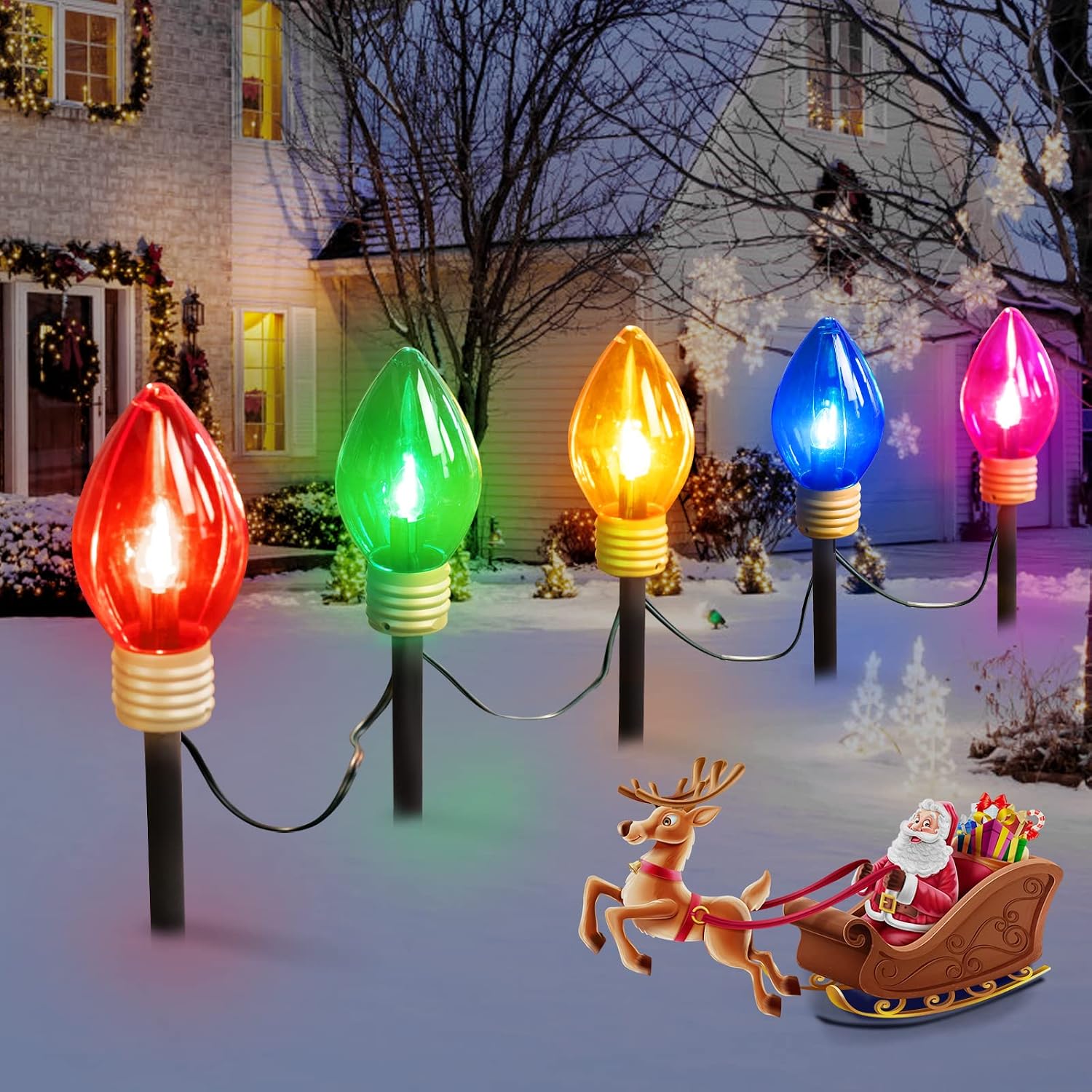 Outdoor Lighting Pathway - 屋外用クリスマスイルミネーションライト、大型C9型、2個入り、全長17フィート、LED電球10個