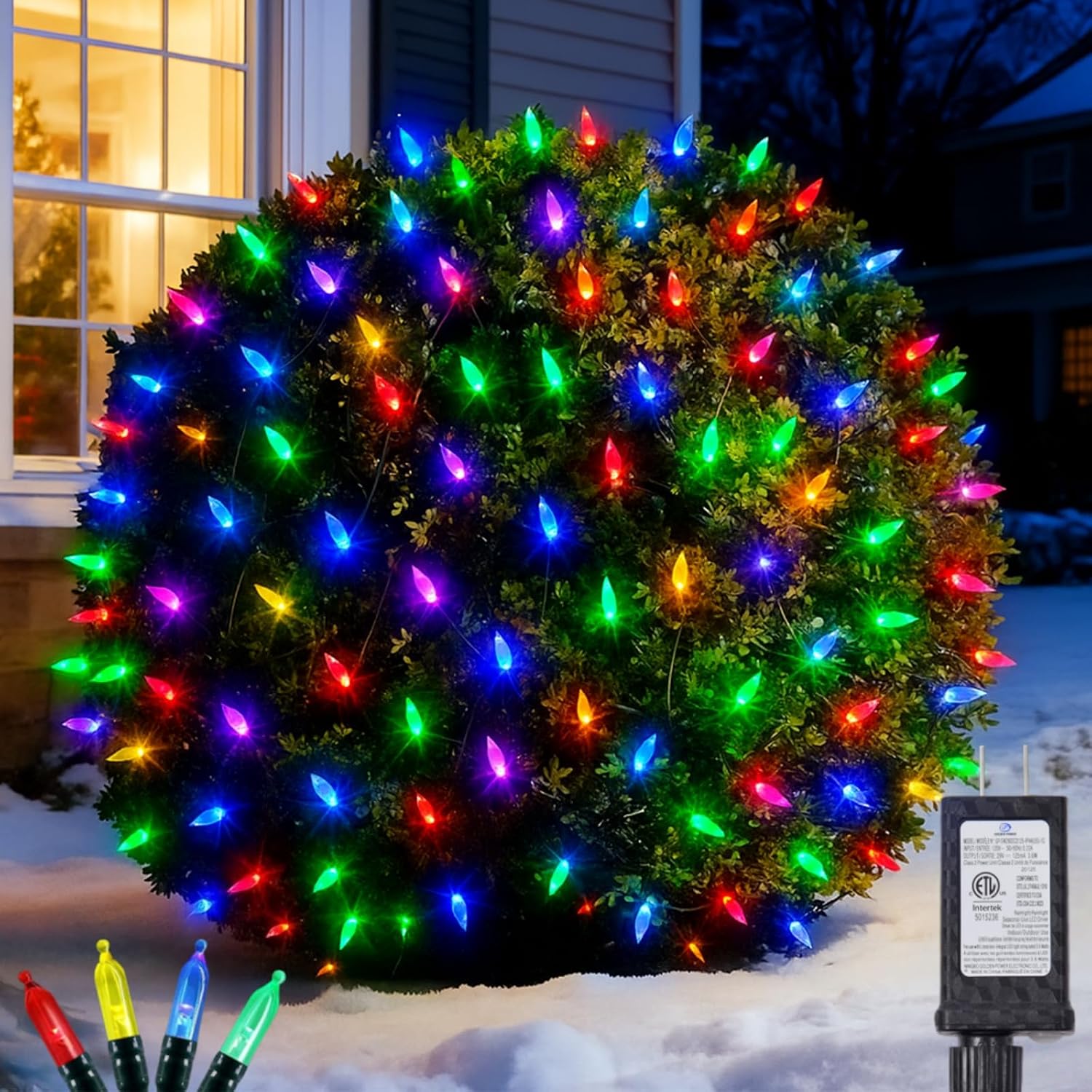 Outdoor Lighting Waterproof - 連結可能な屋外用LEDクリスマスネットライト。240個のLED、5フィート×6フィートの防水メッシュ、8種類の点灯モード、29Vプラグイン式。庭の茂みや木に最適。
