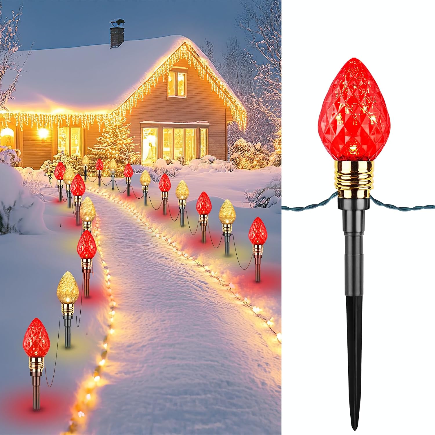 Outdoor Lighting Pathway - 屋外用クリスマスイルミネーションライト、いちご柄C9、全長34.8フィート（2個入り）