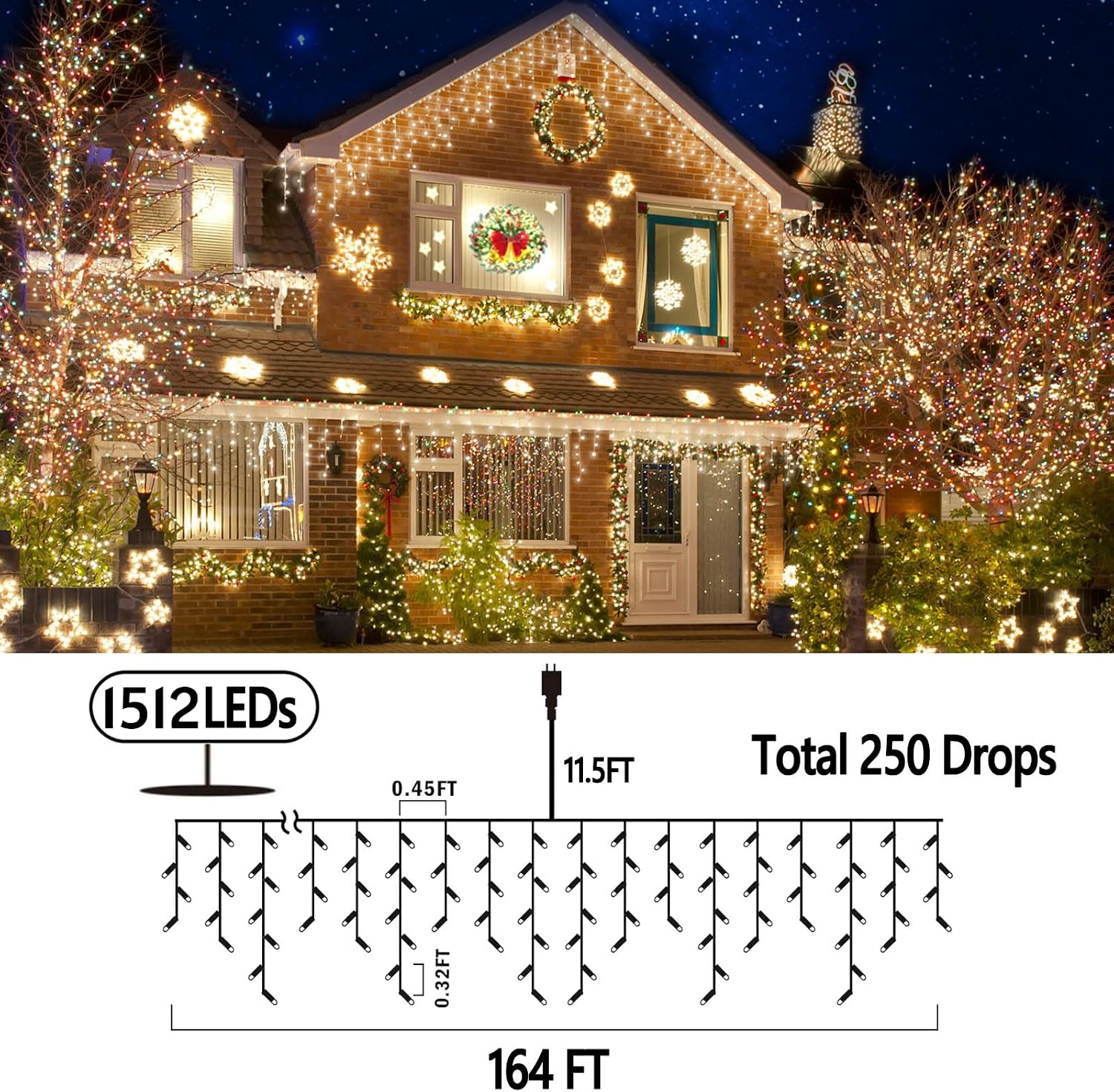 屋外用クリスマスイルミネーションライト、164フィート（約5 - Outdoor Lighting Waterproof のレビューと価格