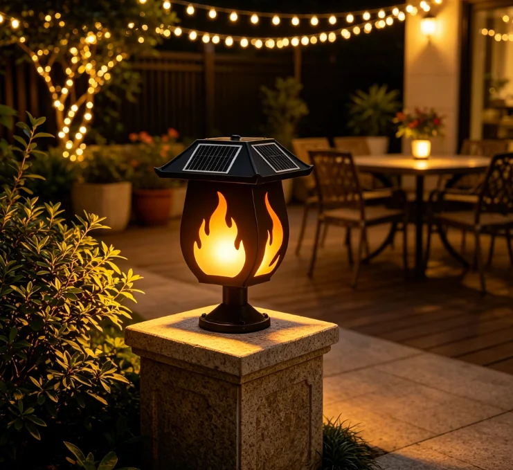 ソーラー式の柱型ライト。炎を模したデザインで、屋外での使用に - Outdoor Lighting And Landscape のレビューと価格