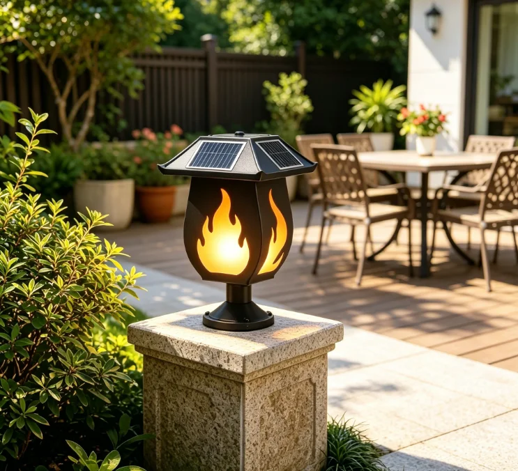 ソーラー式の柱型ライト。炎を模したデザインで、屋外での使用に - Outdoor Lighting And Landscape のレビューと価格