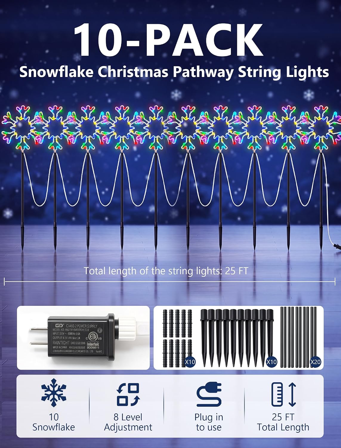 クリスマス・スノーフレーク・ガーデンライトセット、全長25フ - Outdoor Lighting Pathway のレビューと価格
