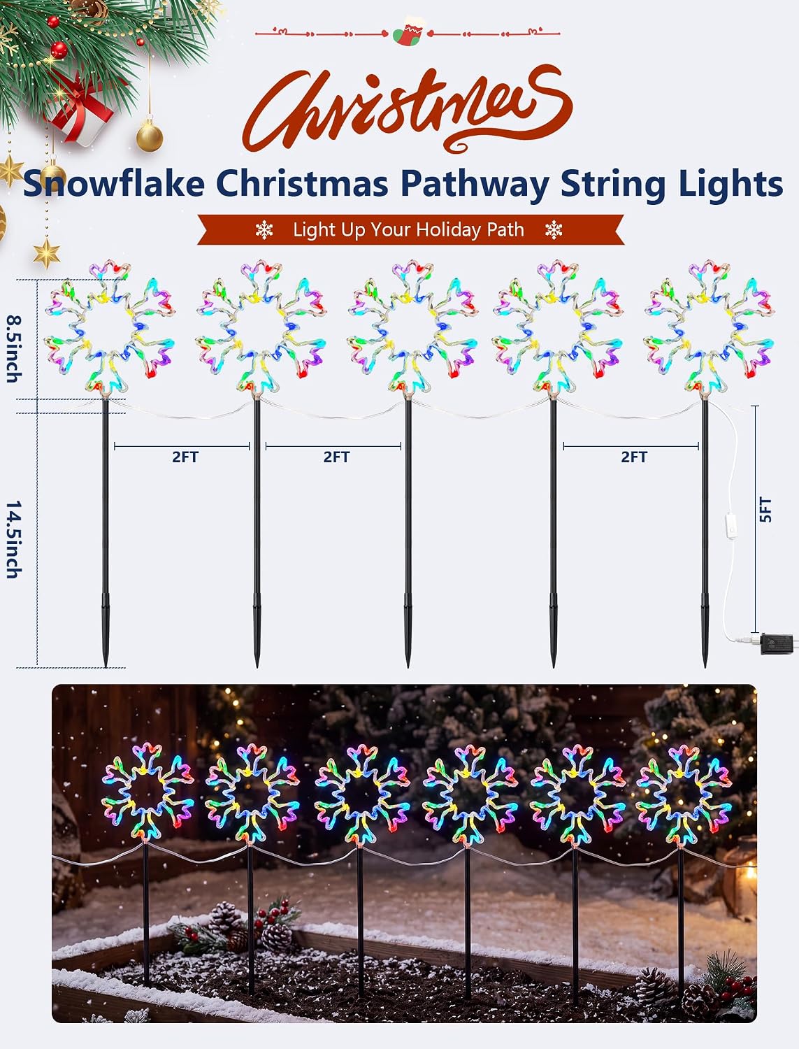 クリスマス・スノーフレーク・ガーデンライトセット、全長25フ - Outdoor Lighting Pathway のレビューと価格
