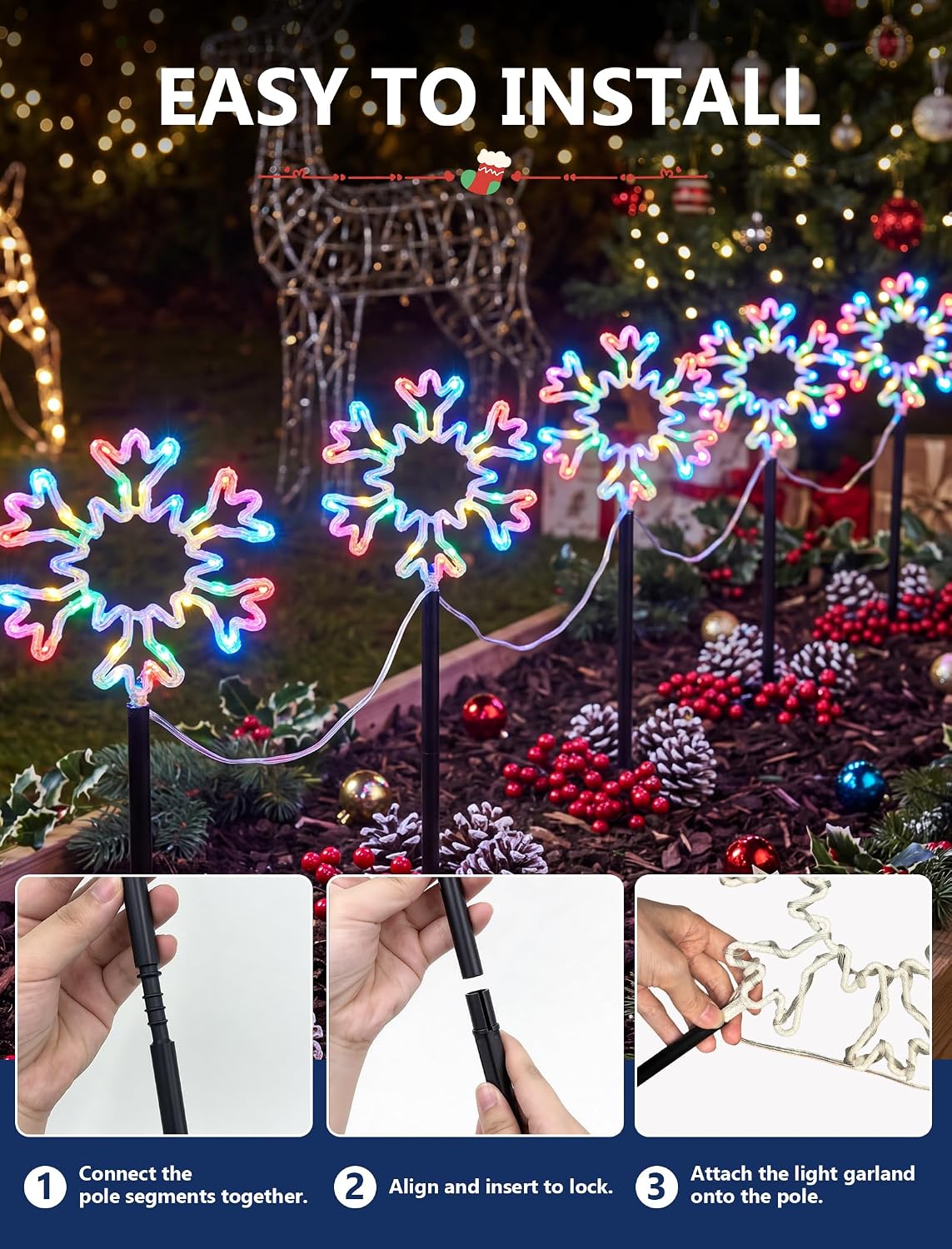 クリスマス・スノーフレーク・ガーデンライトセット、全長25フ - Outdoor Lighting Pathway のレビューと価格