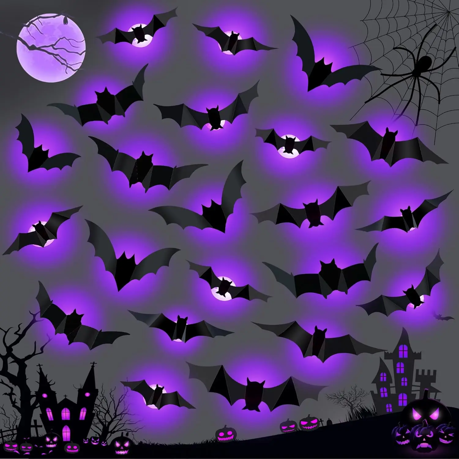 ハロウィン LED コウモリ クモ デコレーション 暗闇で光 - Outdoor Lighting Effects のレビューと価格