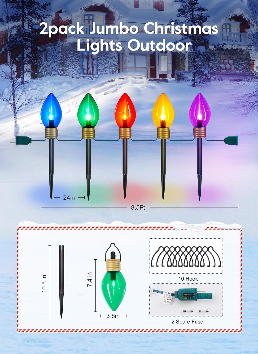 屋外用クリスマスイルミネーションライト、大型C9型、2個入り - Outdoor Lighting Pathway のレビューと価格