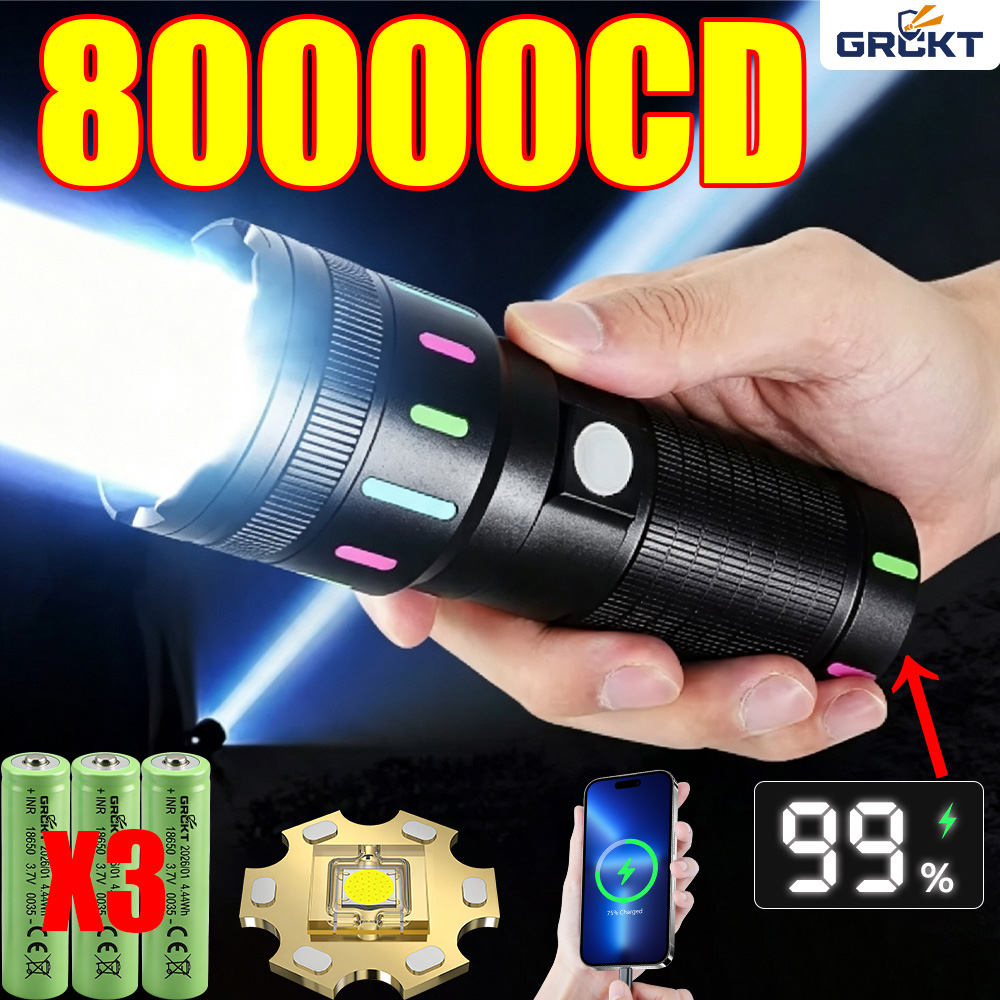 80000CD 最も強力なLED懐中電灯 ハイパワー戦術ハン - Outdoor Lighting Black のレビューと価格