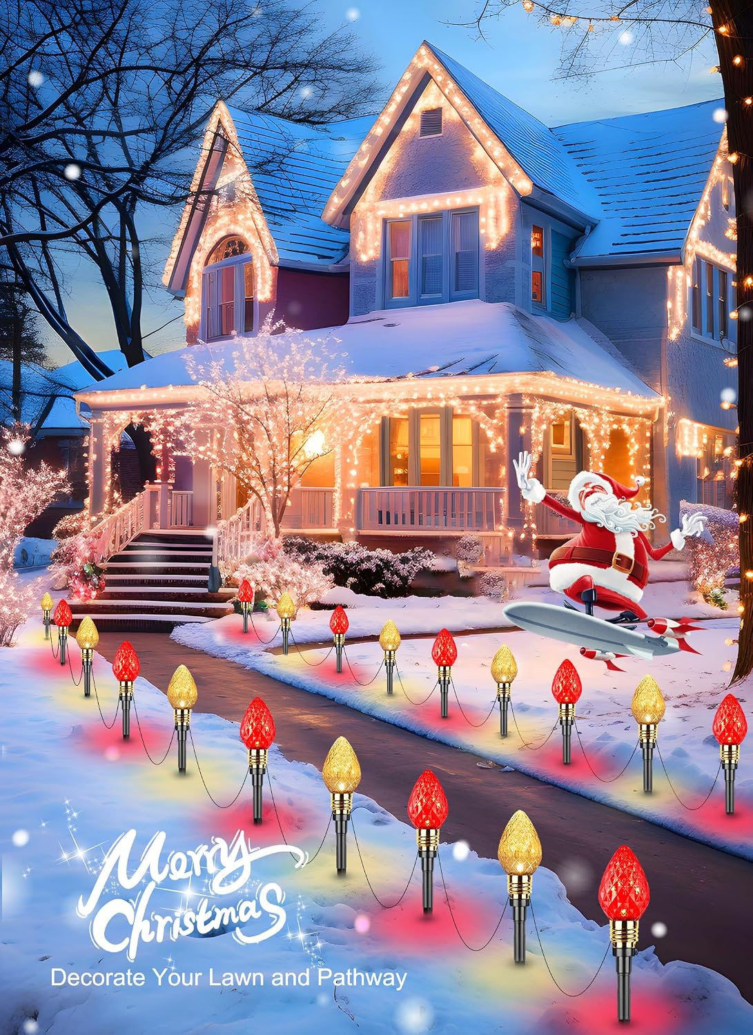屋外用クリスマスイルミネーションライト、いちご柄C9、全長3 - Outdoor Lighting Pathway のレビューと価格